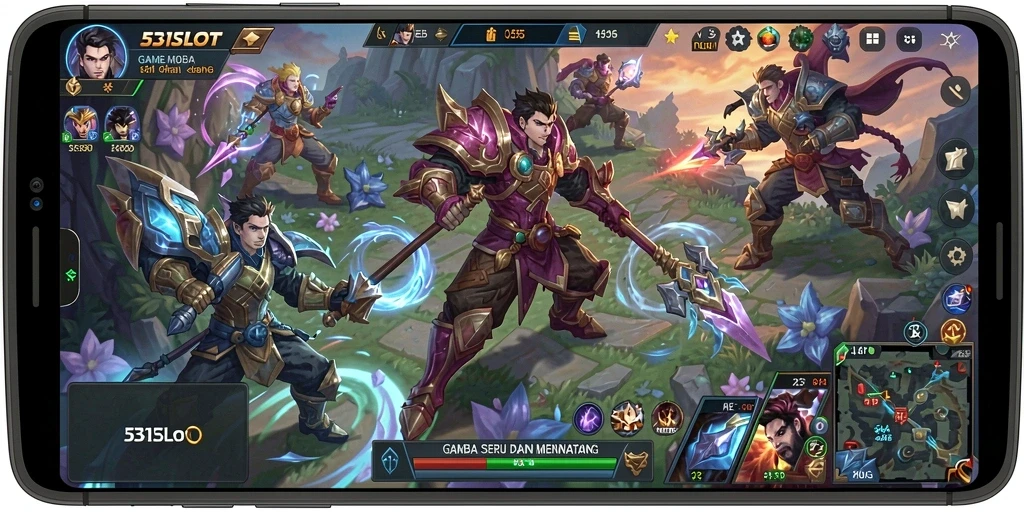 Screenshot gameplay 531SLOT menampilkan pertempuran epik MOBA.
