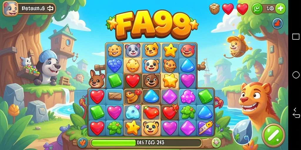 Tampilan gameplay FA99 yang menarik dan penuh warna dalam genre Match-3.
