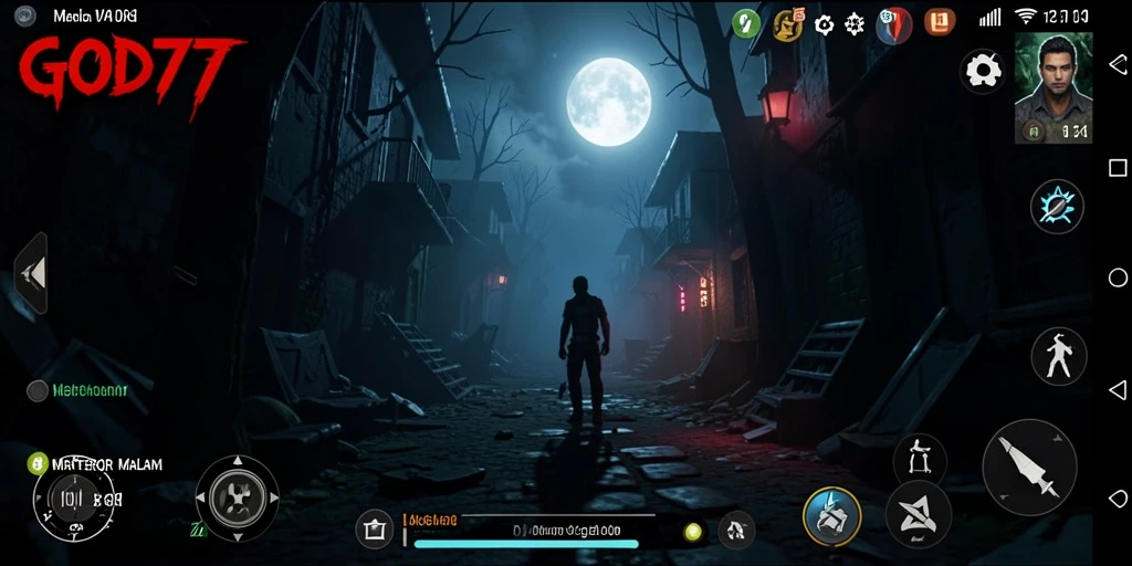 Tangkapan layar gameplay GOD77 menunjukkan suasana mencekam dan menegangkan.