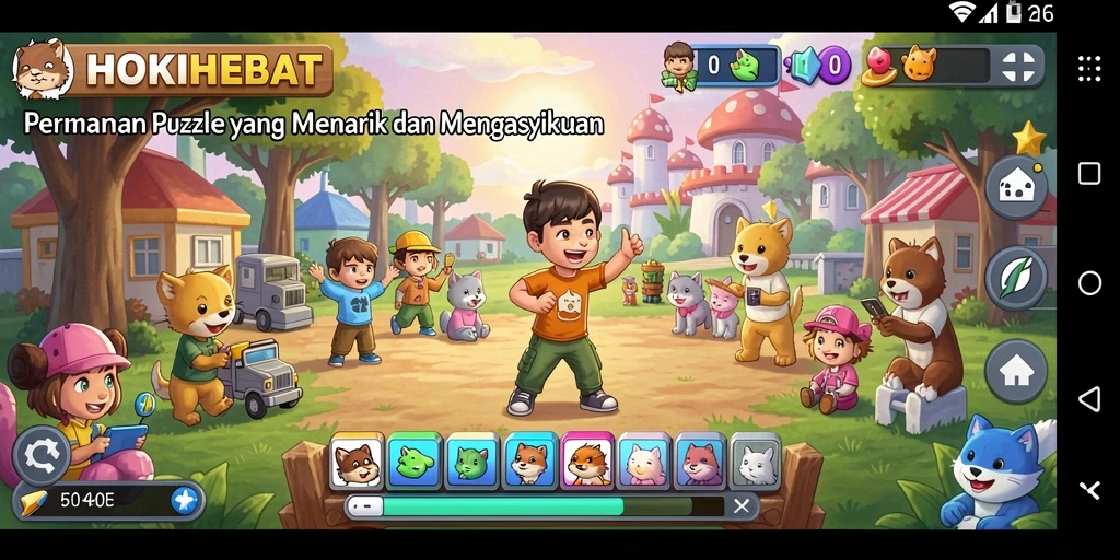 Tampilan gameplay HOKIHEBAT dengan teka-teki puzzle yang menantang.
