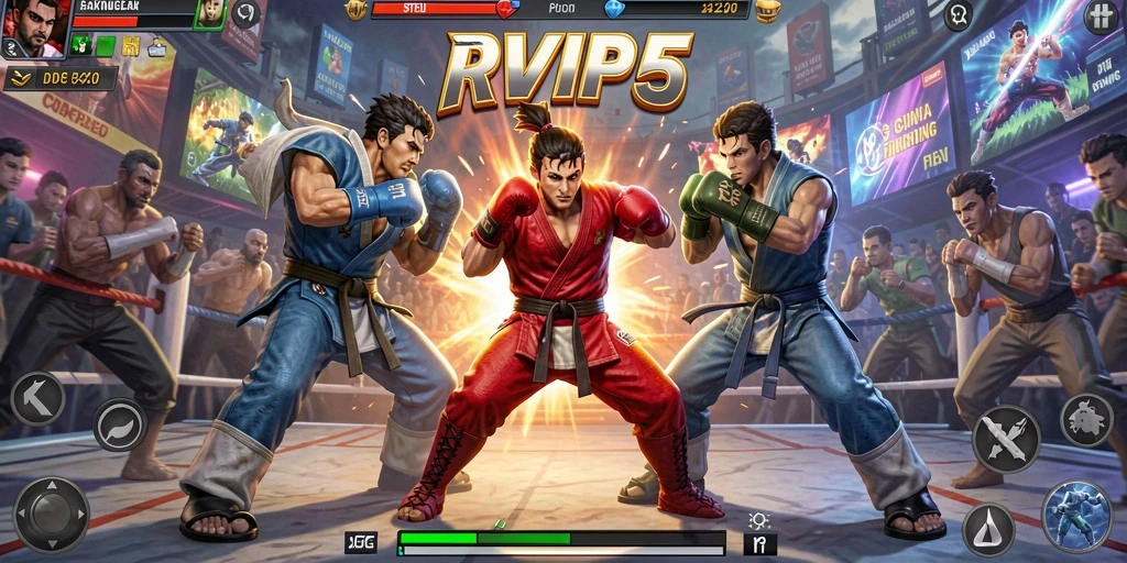 Screenshot utama menampilkan aksi pertarungan yang intens di RVIP5.
