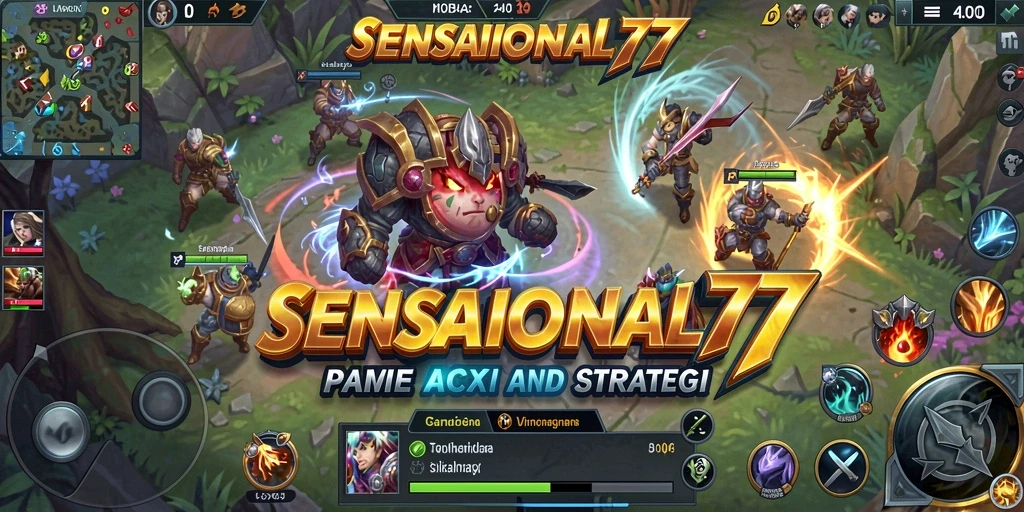 Screenshot utama SENSATIONAL77 menampilkan aksi intens di arena MOBA.