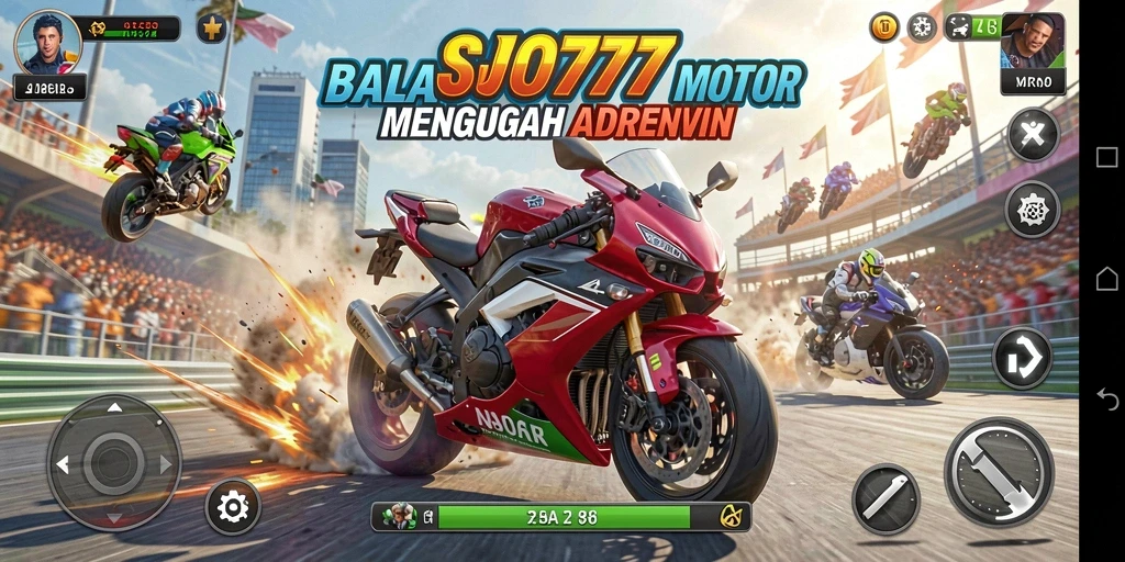 Tampilan gameplay SJO777 yang menegangkan dalam balapan motor.