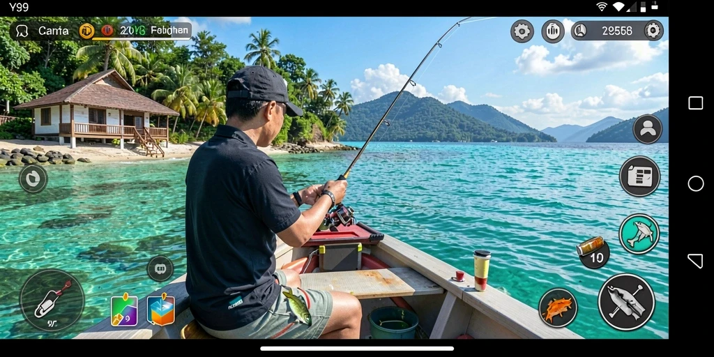 Tampilan gameplay Y89 menunjukkan aksi memancing yang mendebarkan.