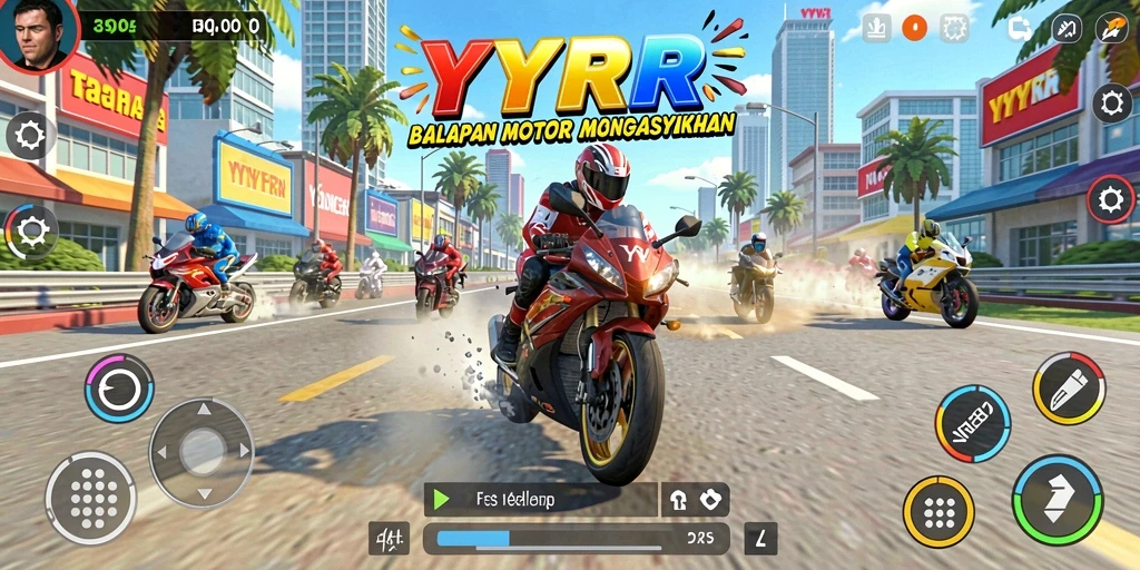 Gameplay seru balapan motor di YYRR dengan trek menarik.